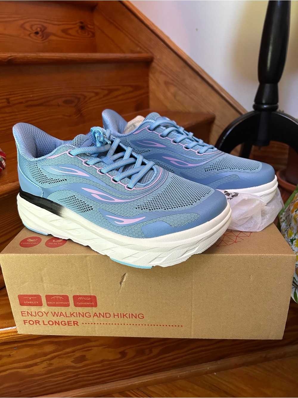 Orthocomfoot Light Blue Women's Walking Shoes with Pink Accents